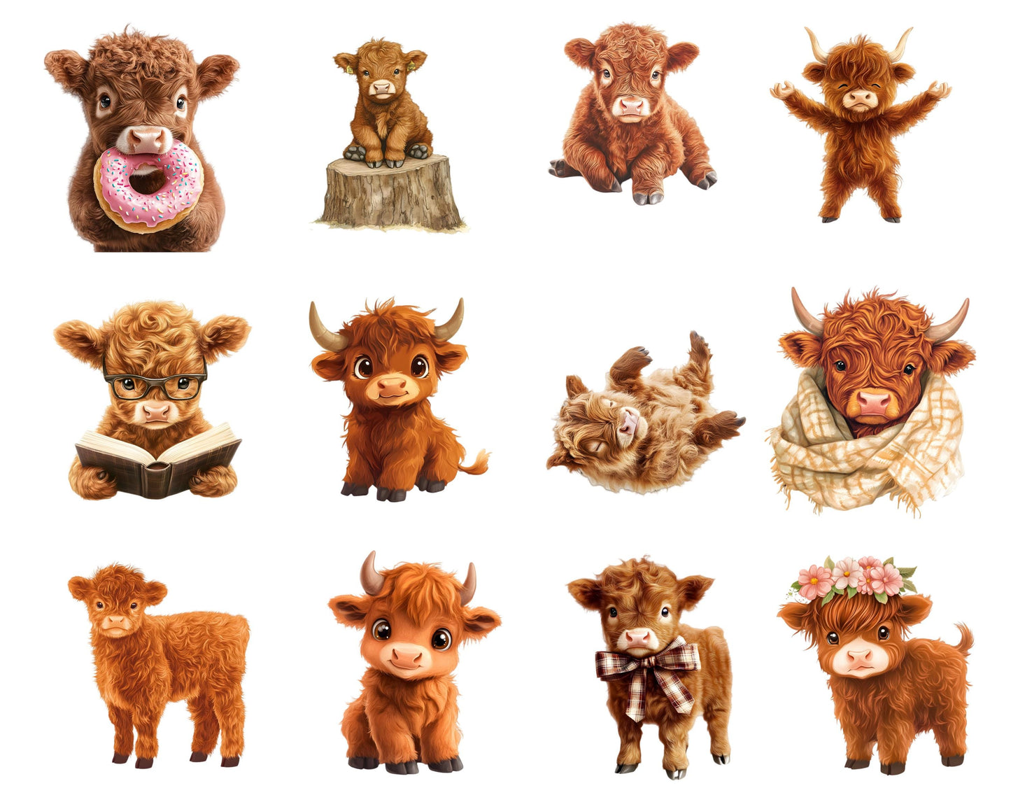 Watercolor Baby Highland Cow Clipart Bundle, Nursery Decor (Digital Download)
