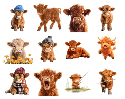 Watercolor Baby Highland Cow Clipart Bundle, Nursery Decor (Digital Download)