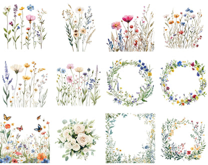 Watercolor Wildflower Clipart Set, Floral Elements (Digital Download)
