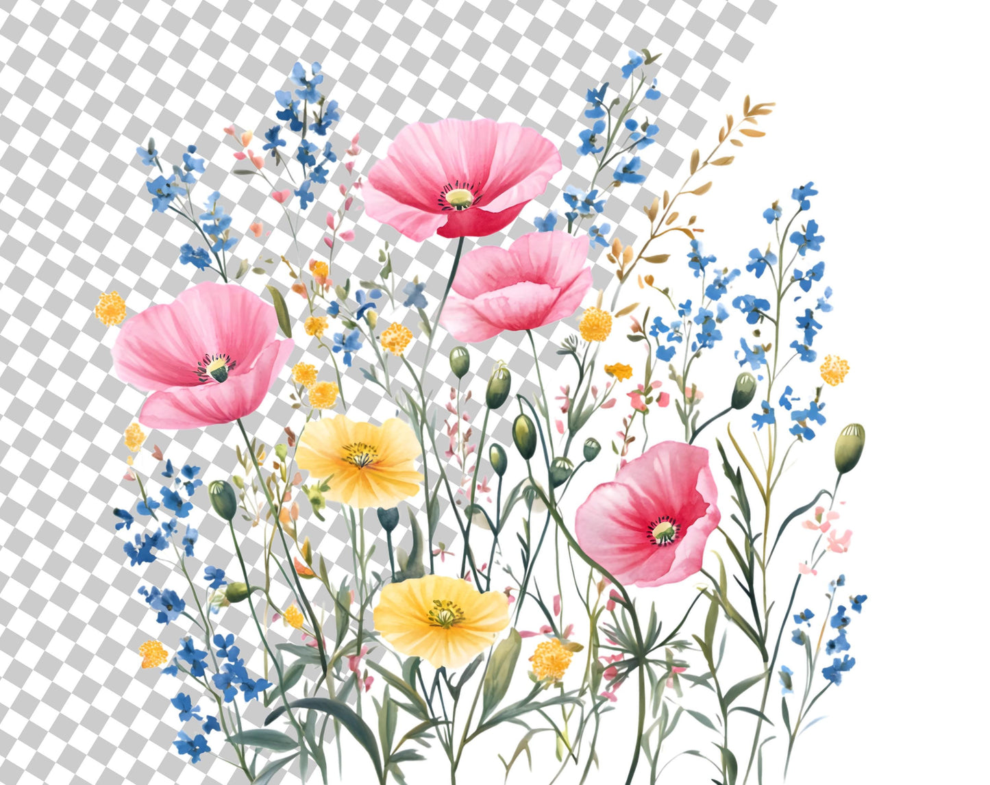 Watercolor Wildflower Clipart Bundle, Floral Butterfly PNG (Digital Download)