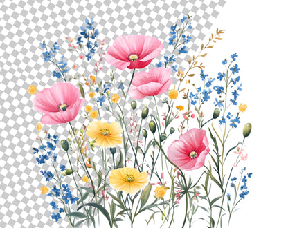 Watercolor Wildflower Clipart Bundle, Floral Butterfly PNG (Digital Download)