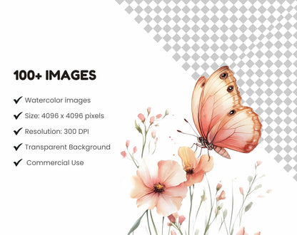 Ensemble d'images clipart de fleurs sauvages à l'aquarelle, PNG floral (téléchargement numérique)