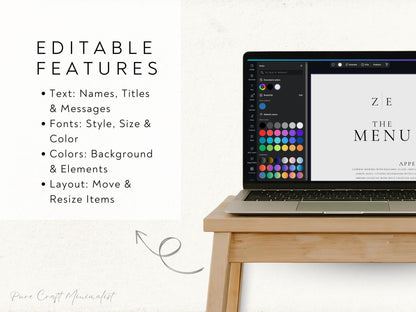Minimalist Wedding Menu Template: Modern Elegant Design (Printable)