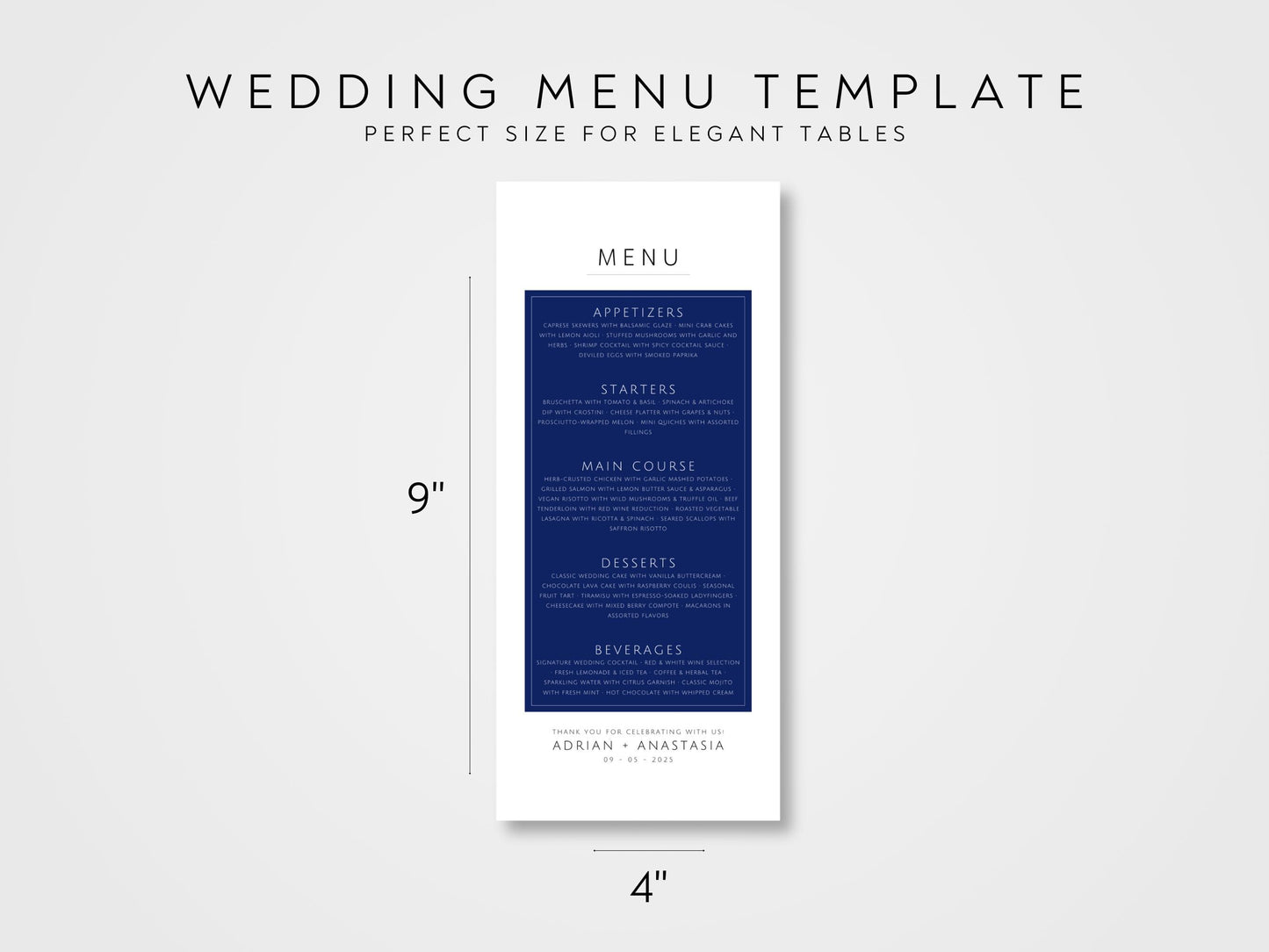 Minimalist Wedding Menu Template: Elegant Script (Printable & Editable)