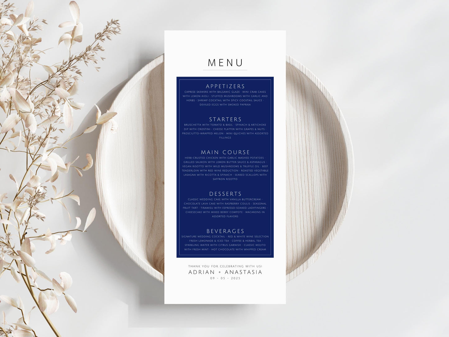 Minimalist Wedding Menu Template: Elegant Script (Printable & Editable)
