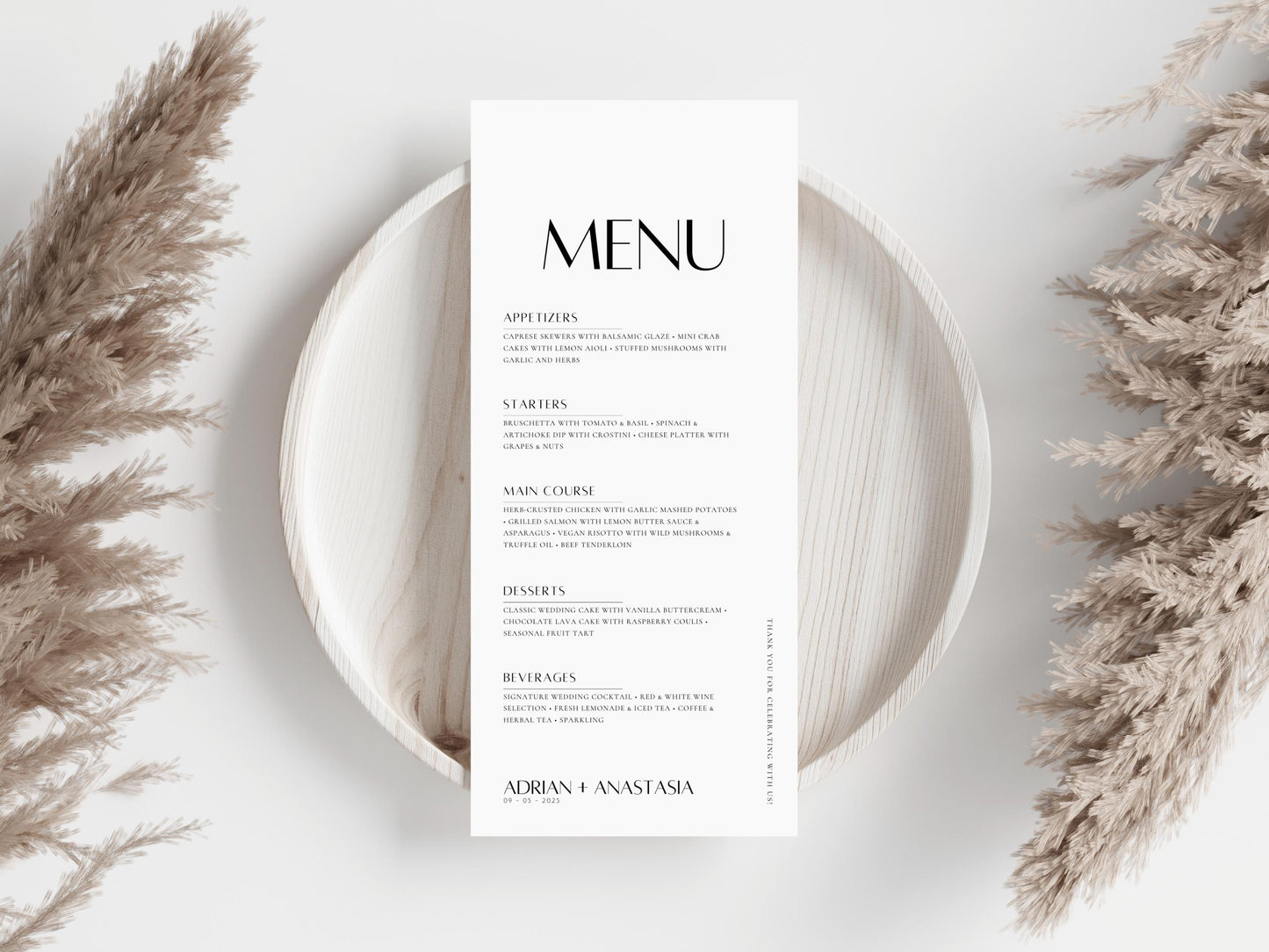 Minimalist Wedding Menu Template: Elegant Script (Editable & Printable)