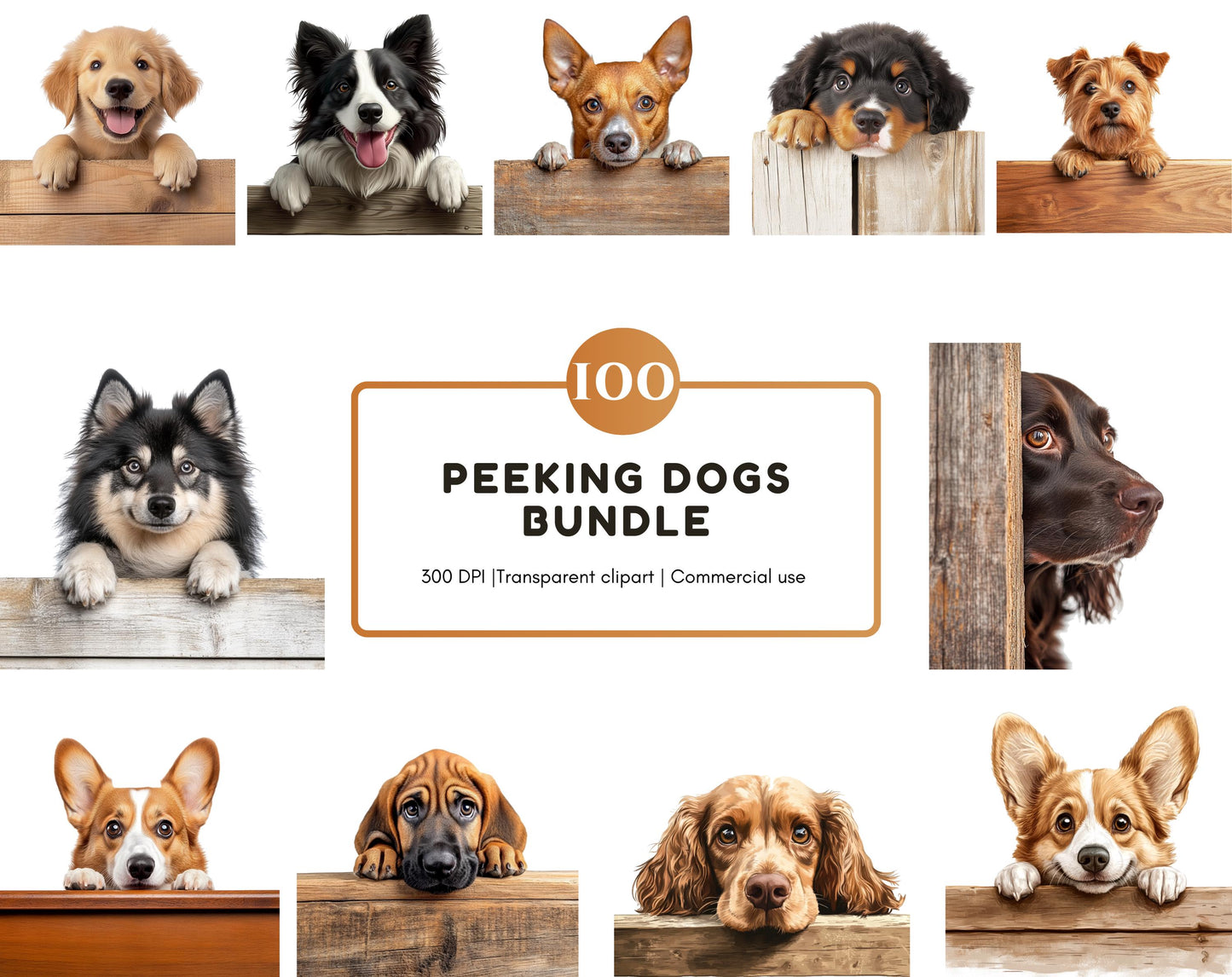 100 Peeking Dog Clipart Bundle, Transparent PNG (Digital Download)