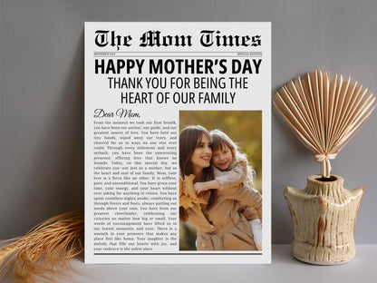 Mother's Day Newspaper Template, Photo Keepsake Gift (Digital Download)