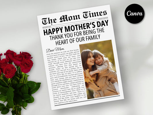 Mother's Day Newspaper Template, Photo Keepsake Gift (Digital Download)