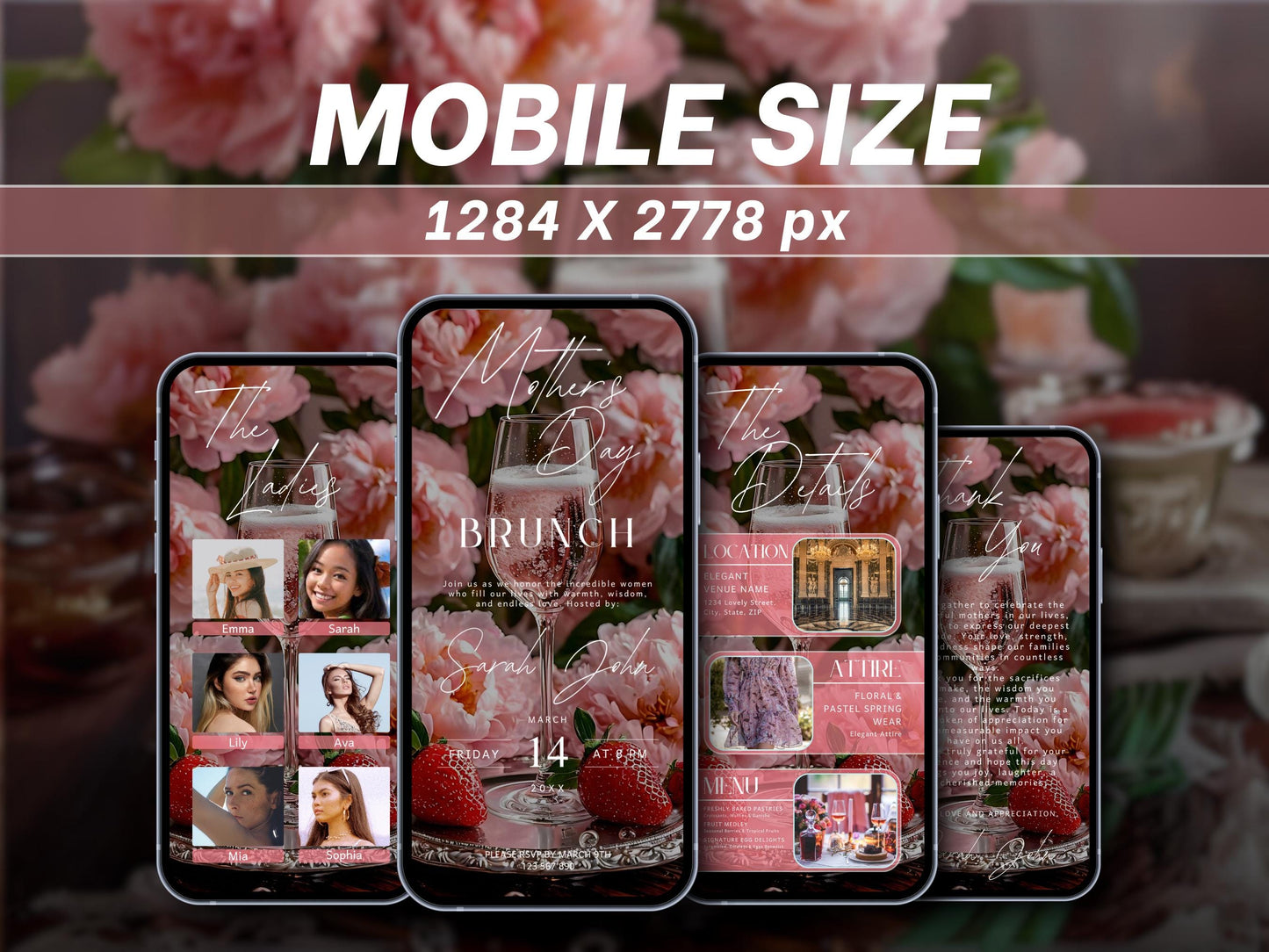 Floral Mother's Day Brunch Invitation Template: Editable Digital Itinerary (MP4, PNG, JPEG, PDF)
