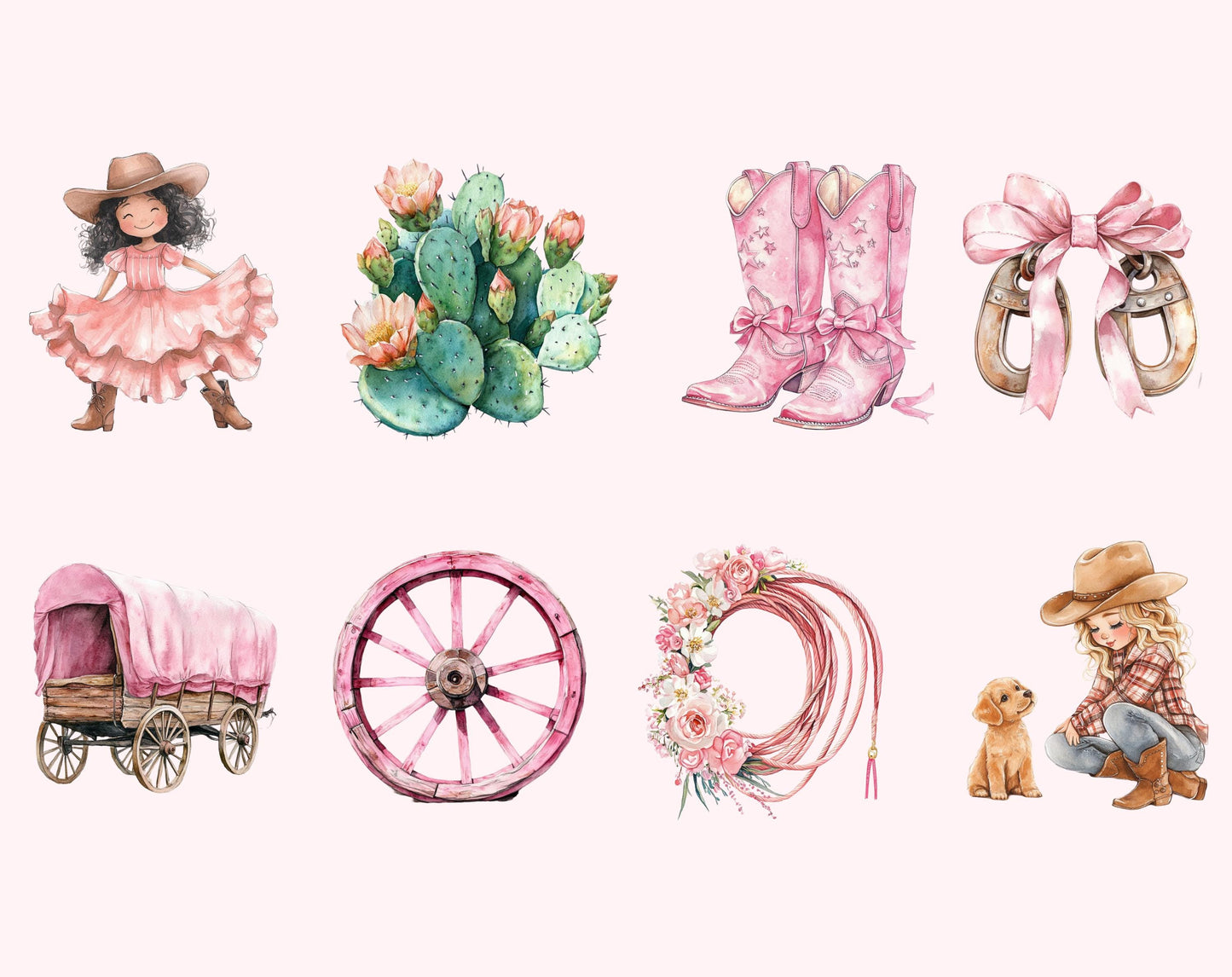 Watercolor Cowgirl Clipart Bundle, 87 PNG Files (Digital Download)