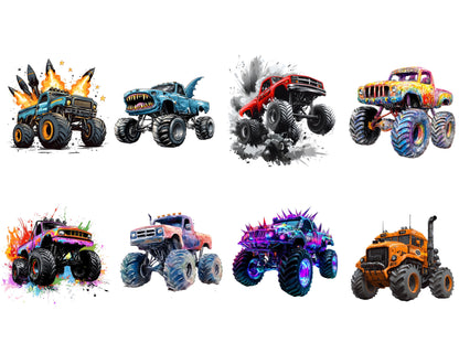 Aquarell-Monster-Truck-Clipart-Bundle, Rennwagen-PNG (Digitaler Download)