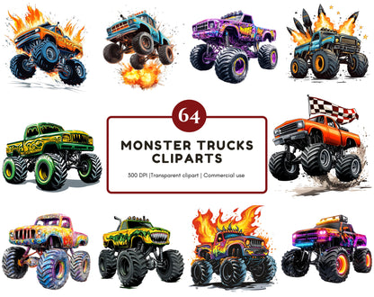 Aquarell-Monster-Truck-Clipart-Bundle, Rennwagen-PNG (Digitaler Download)