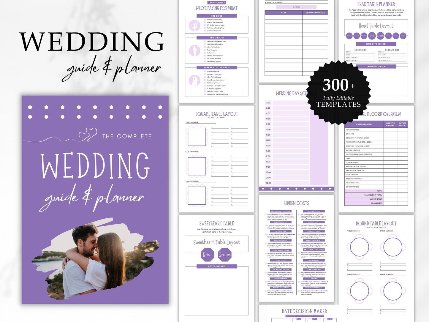 Wedding Planner Template Bundle, 300 pages Wedding Planner, Editable Wedding Planner Template, Wedding Planning Book, Wedding Checklist