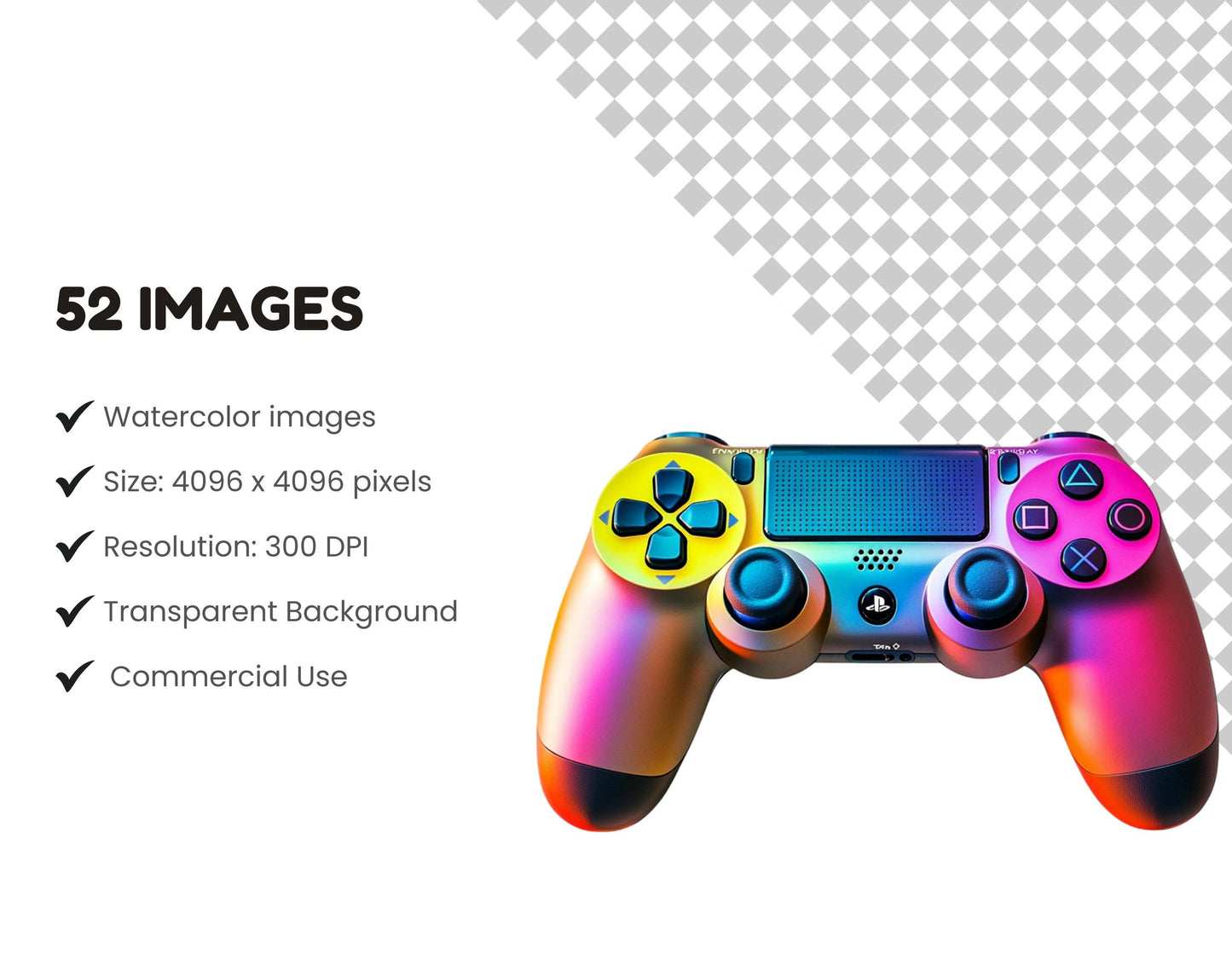 Watercolor Video Game Clipart Bundle, 52 PNG Graphics (Digital Download)