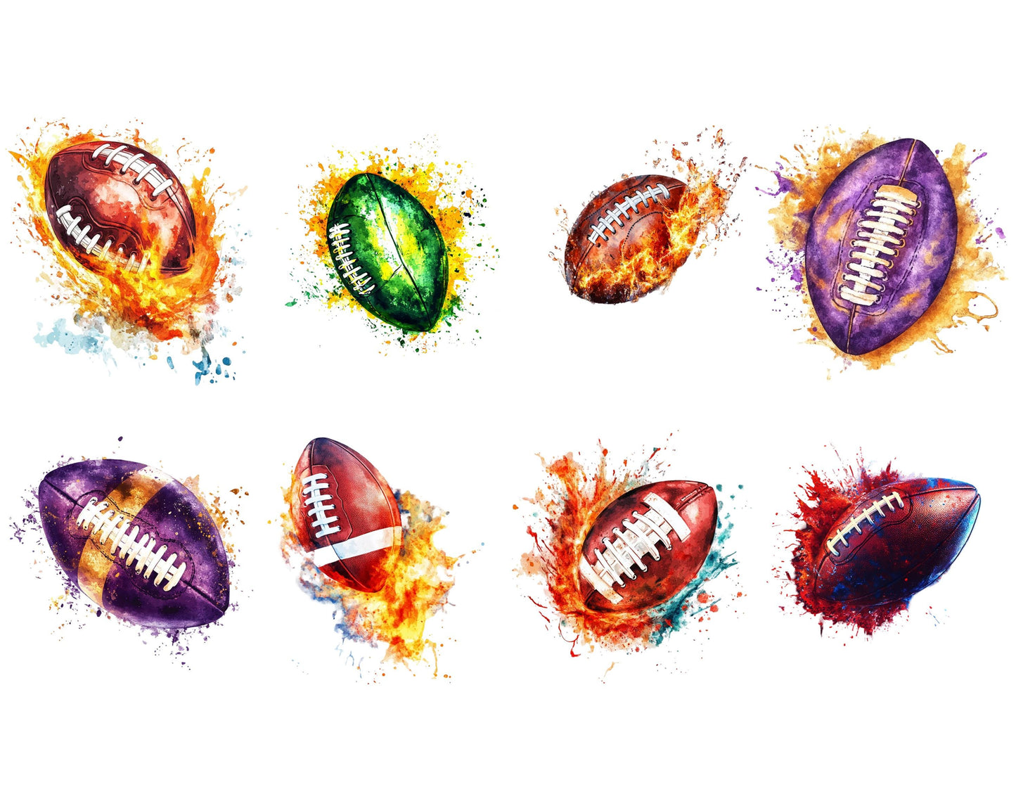 Watercolor Football Clipart, Sports Graphics (Digital Download)