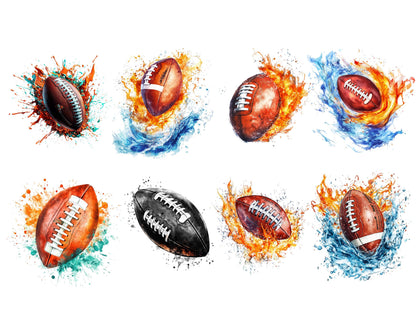 Watercolor Football Clipart, Sports Graphics (Digital Download)