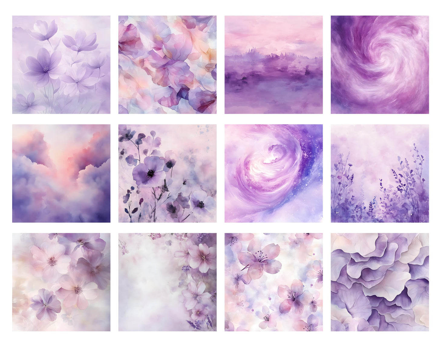 Pastel Watercolor Paper Clipart Bundle, Floral & Abstract (Digital Download)