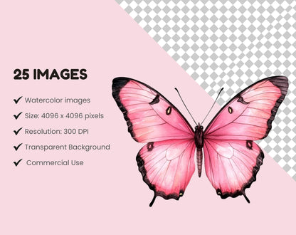 Antique Pink Butterfly Clipart Bundle (PNG, Digital Download)