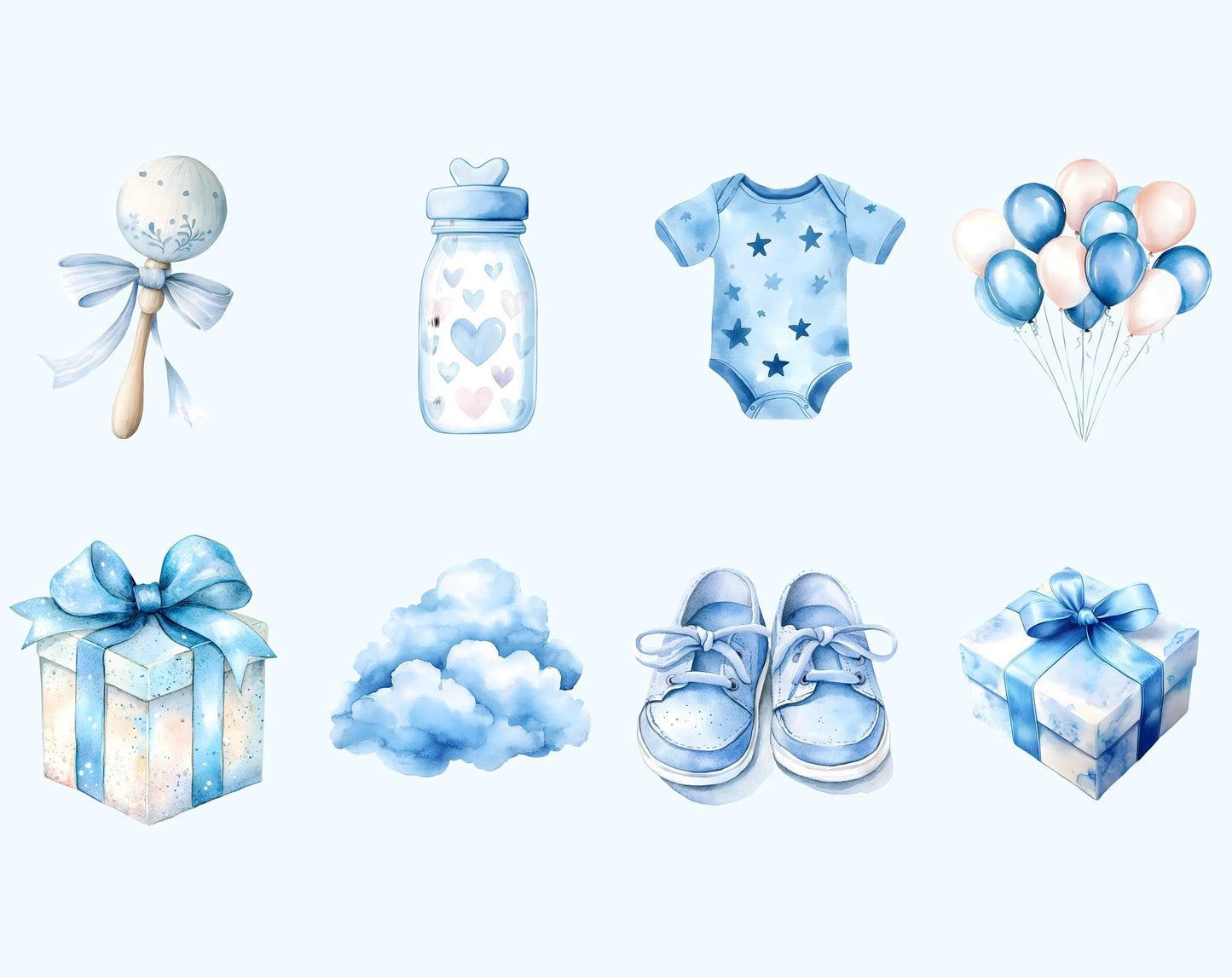 Blaues Teddybär-Clipart-Bundle, Aquarell-Teddybär-Clipart, Teddybär-PNG, Niedlicher Teddybär, Teddybär-Clipart für Babypartys