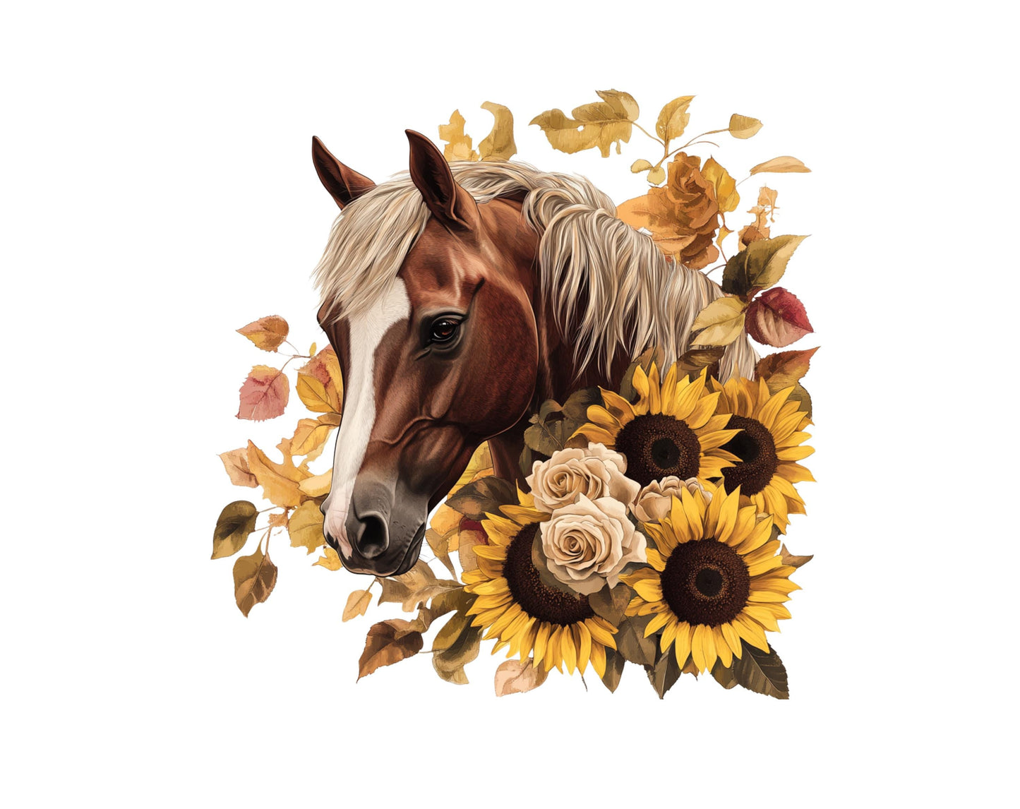 Aquarell-Blumenpferd-Clipart-Bundle, Boho-Stil (PNG-Digitaldownload)