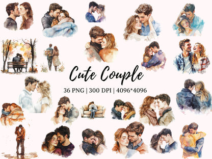 Love Couple Clipart png Bundle, Cute Love Couple Clipart, Watercolor Couple Clipart, Romantic Couple Clipart, Holding Hands Clipart