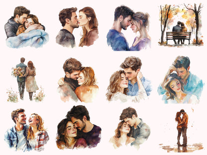 Love Couple Clipart png Bundle, Cute Love Couple Clipart, Watercolor Couple Clipart, Romantic Couple Clipart, Holding Hands Clipart