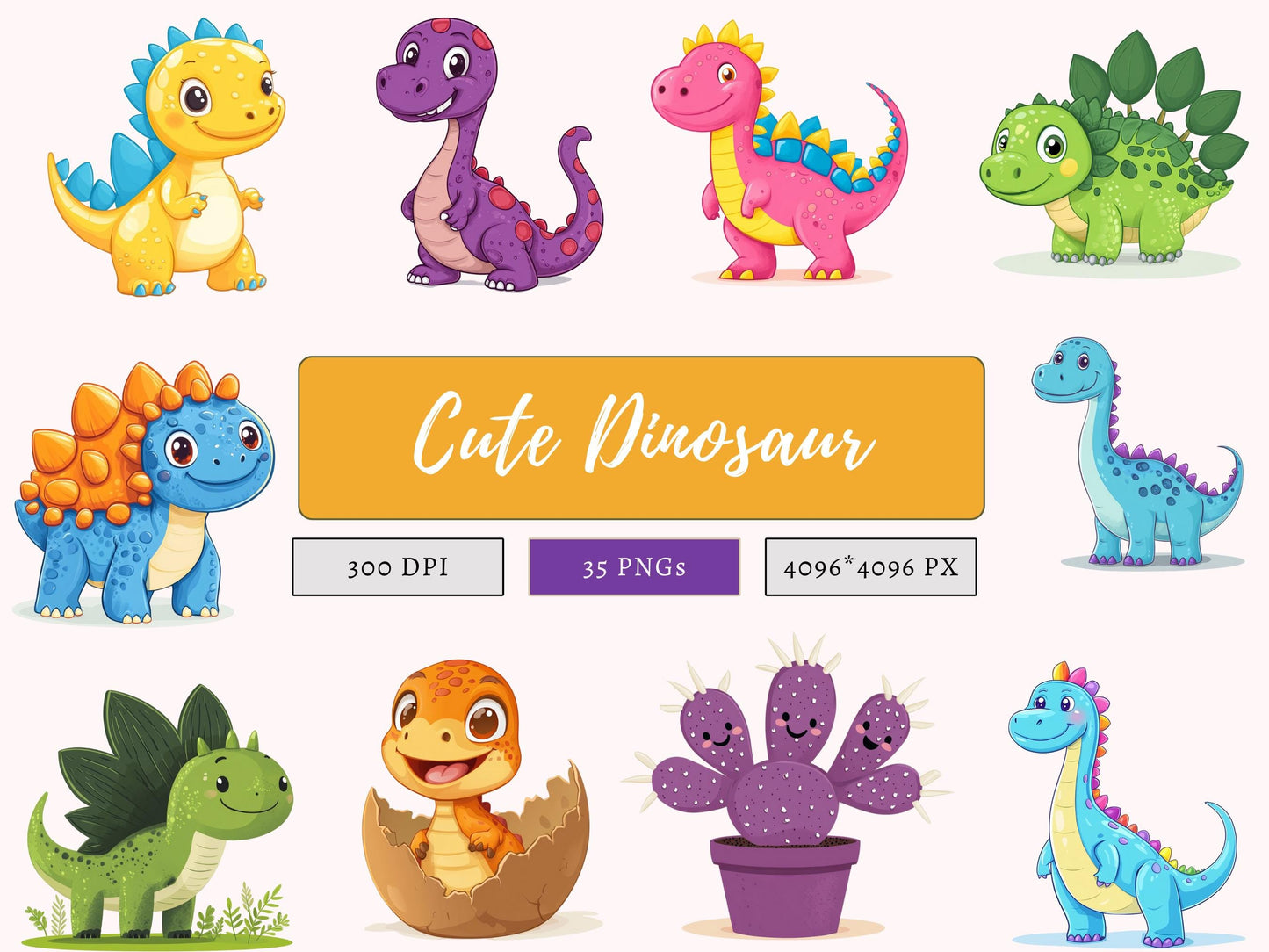 Ensemble de clipart de dinosaures mignons à l'aquarelle, clipart de dinosaures de dessin animé png, dinosaure png, dino imprimable png, clipart de dinosaure, clipart de dinosaure Babu