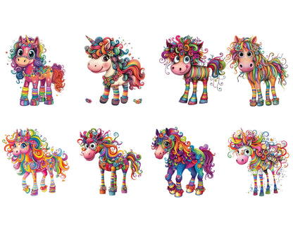 30 skurrile Aquarell-Pferde-Cliparts, verspielte Fantasy-PNG-Bilder (Digitaler Download)