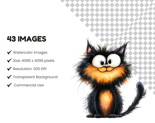 Quirky Cats Clipart Bundle, Whimsical Kitten Illustrations (Digital Download)