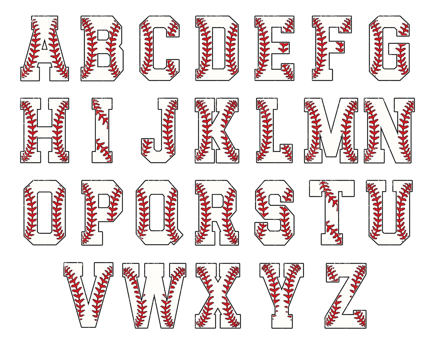 36 Baseball Alphabet Clipart png, Baseball Chenille Alphabet png, Baseball Stitch Pattern Clipart, Baseball Letters And Number Clipart