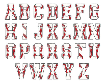 36 Baseball Alphabet Clipart png, Baseball Chenille Alphabet png, Baseball Stitch Pattern Clipart, Baseball Letters And Number Clipart