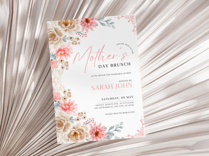 Floral Mother's Day Brunch Invitation Template (5x7, Canva Editable)