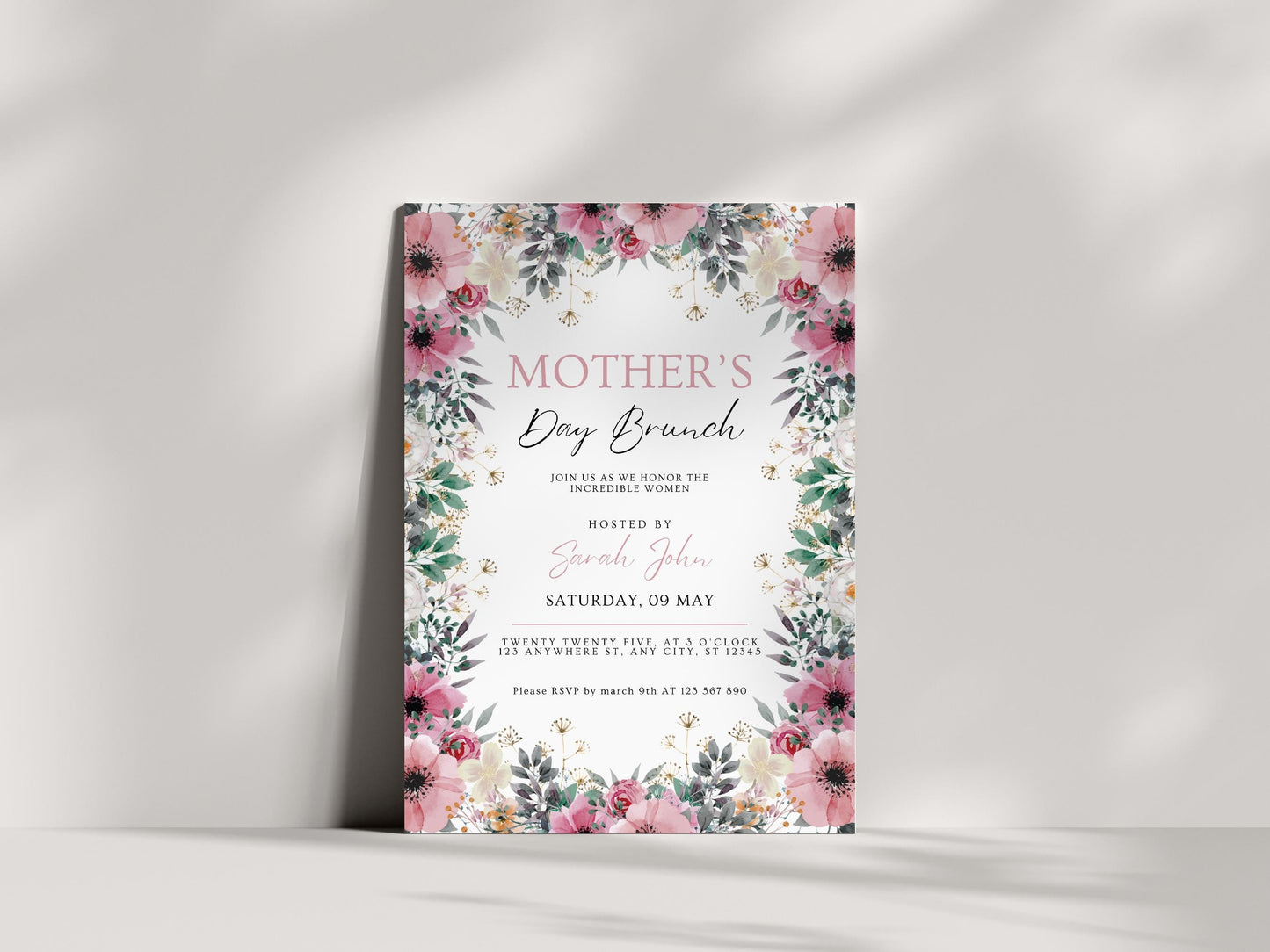 Floral Mother's Day Brunch Invitation Template (Canva Editable)