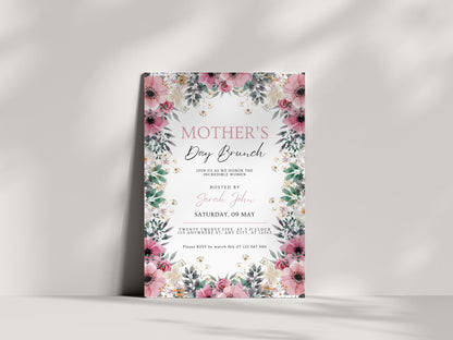 Floral Mother's Day Brunch Invitation Template (Canva Editable)