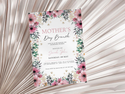 Floral Mother's Day Brunch Invitation Template (Canva Editable)