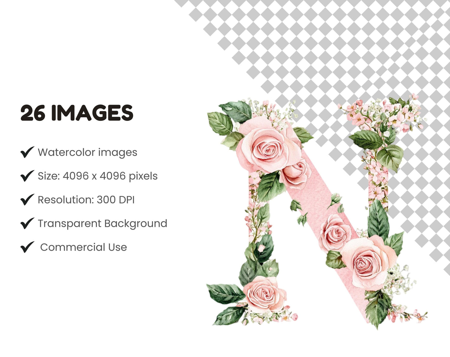 Watercolor Floral Alphabet Clipart. Pink Floral Alphabet Clipart, Alphabet And Number png, Letters Clipart png, Pink Alphabet Clipart