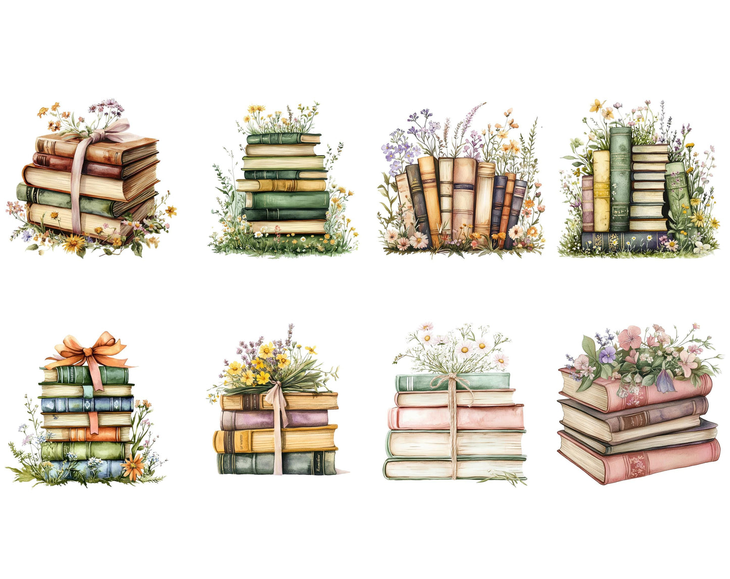 Floral Book Clipart Set, Wildflower Book Clipart png, Watercolor Flower Book Clipart png, Book png Bundle, Book Lovers png, Boho Floral Book