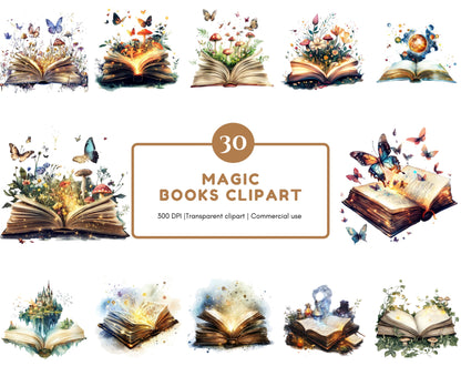 Aquarell-Zauberbuch-Clipart-Bundle (PNG), Fantasy-Buch-Clipart, druckbare Zauberbuch-Clipart (PNG), Zauber-Clipart (PNG), Aquarell-Buch-Clipart