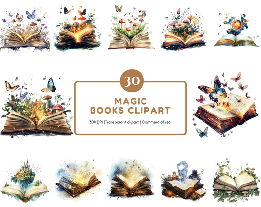 Watercolor Magic Book Clipart Bundle png, Fantasy Book Clipart, Printable Magic Book Clipart png, Magic Clipart png, Watercolor Book Clipart