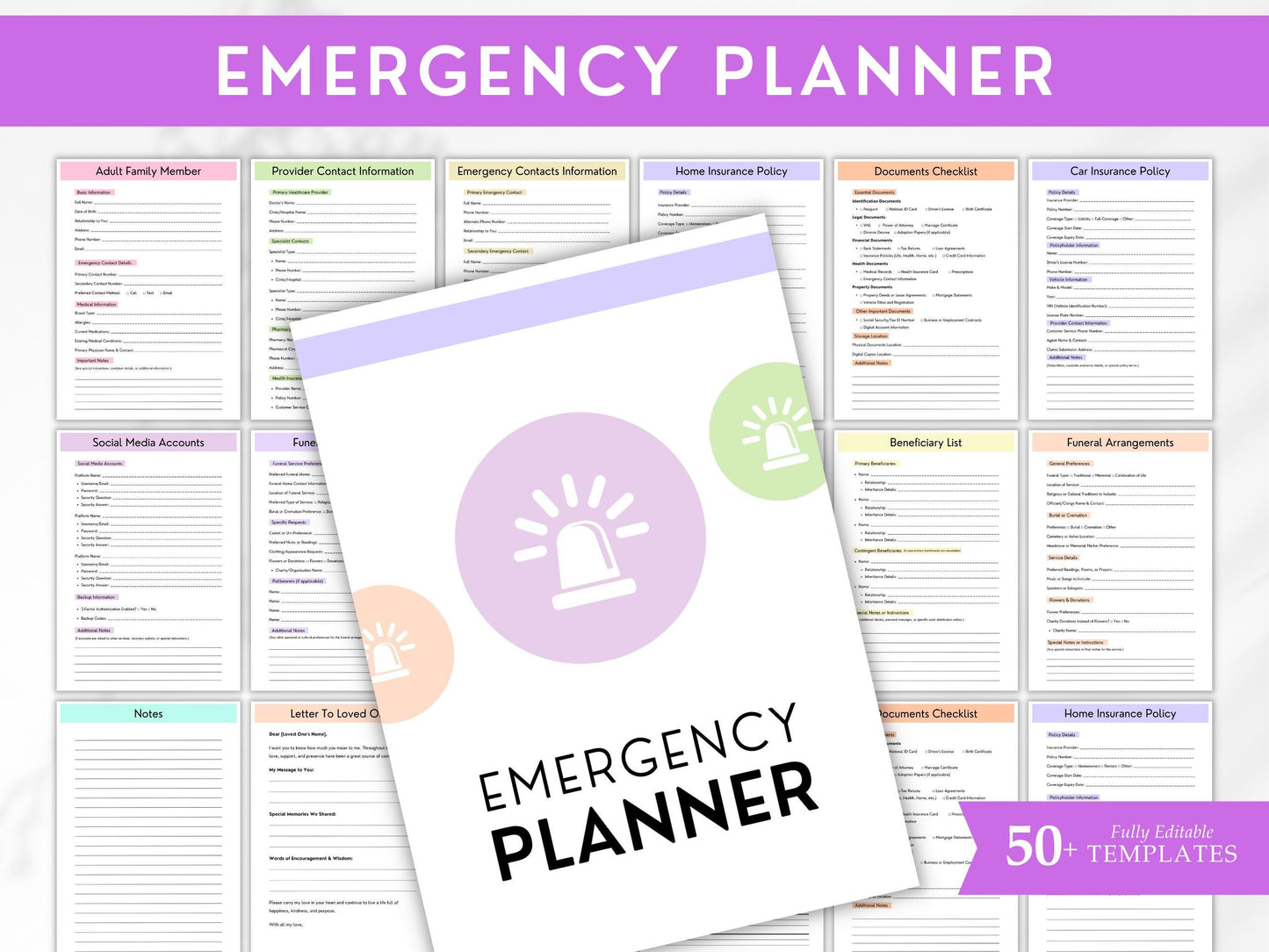 Emergency Planner Printable, Home Management Binder, Editable Health Planner, Financial Account, Bill, Documents Checklist, Digital Download