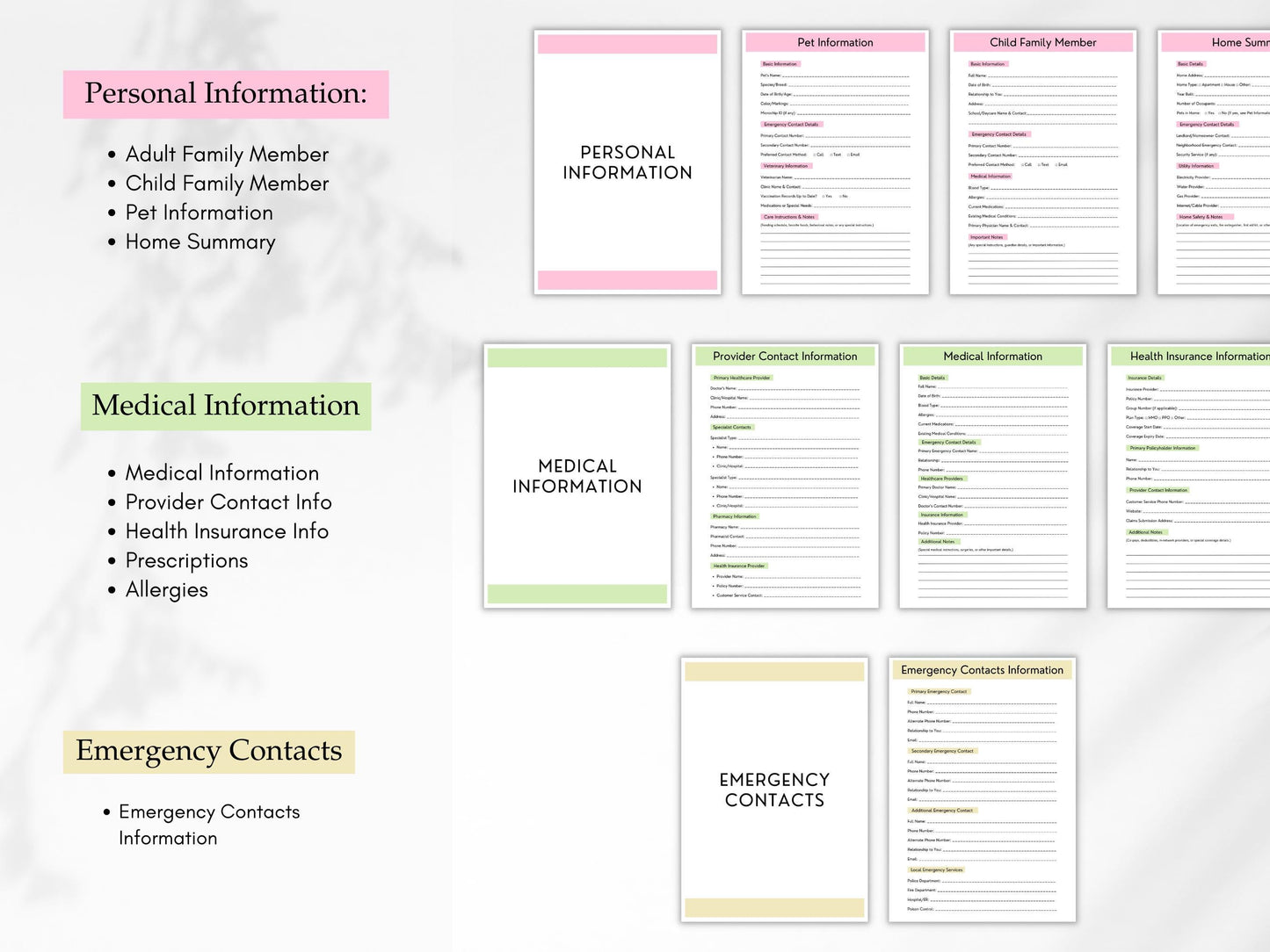 Emergency Planner Printable, Home Management Binder, Editable Health Planner, Financial Account, Bill, Documents Checklist, Digital Download