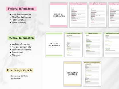 Emergency Planner Printable, Home Management Binder, Editable Health Planner, Financial Account, Bill, Documents Checklist, Digital Download