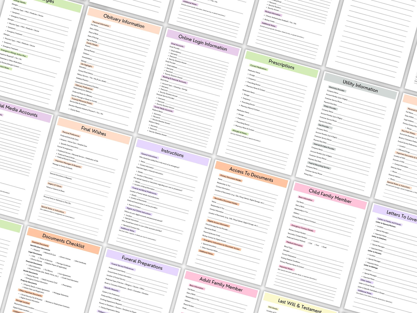 Emergency Planner Printable, Home Management Binder, Editable Health Planner, Financial Account, Bill, Documents Checklist, Digital Download