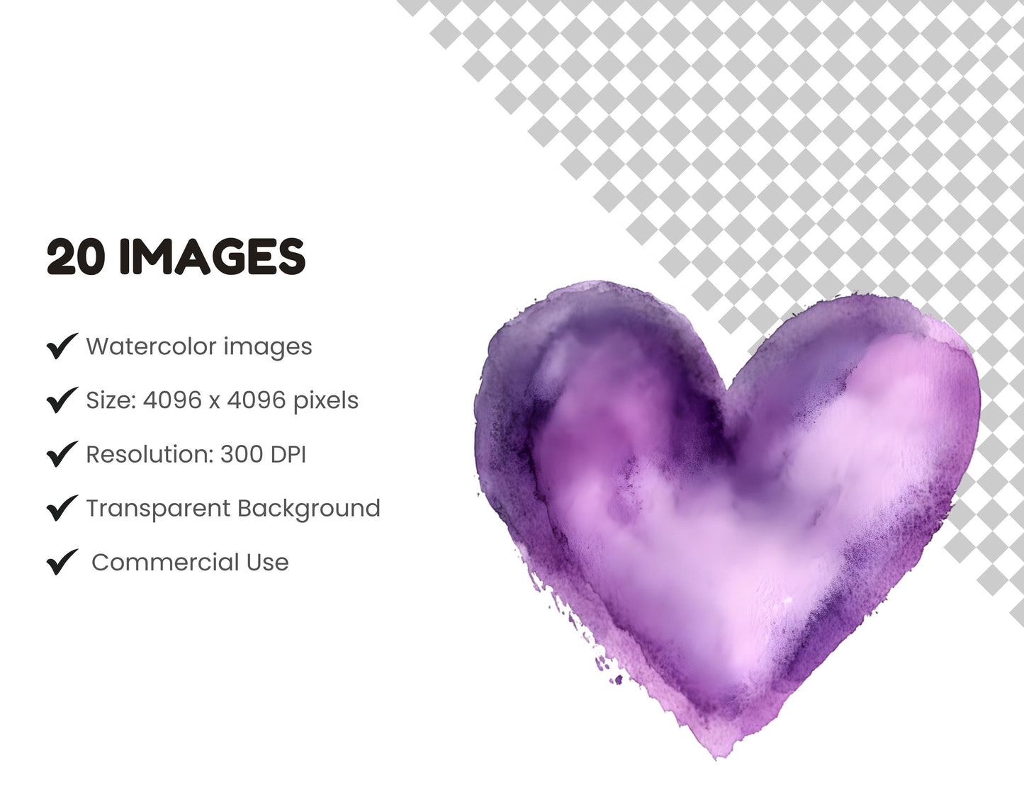 Watercolor Heart Clipart Bundle, Valentine's Day PNG (Digital Download)