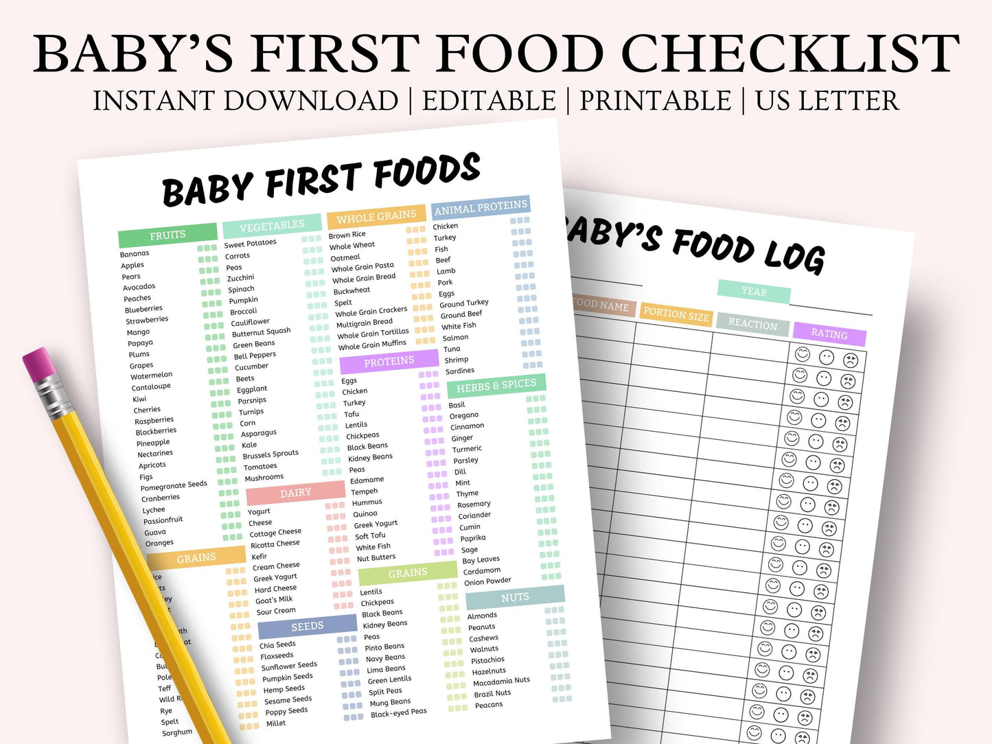 Checkliste für Babys erste Beikost: Bearbeitbarer Allergie-Tracker (Sofort-Download)