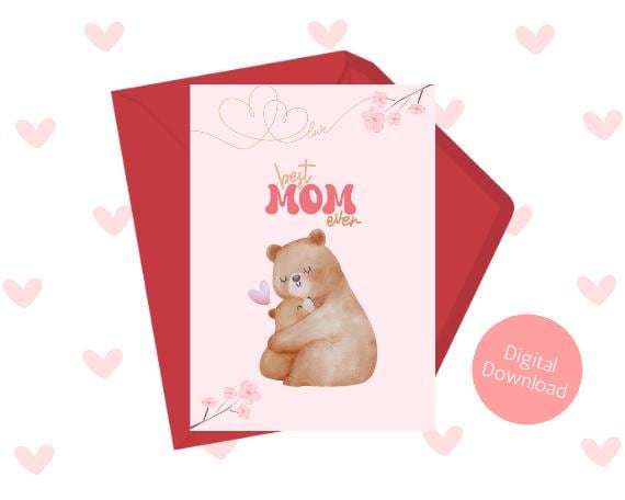 Bear Hug Mother's Day Card, Printable Template (Digital Download)