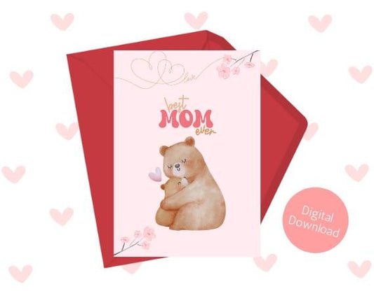 Bear Hug Mother's Day Card, Printable Template (Digital Download)