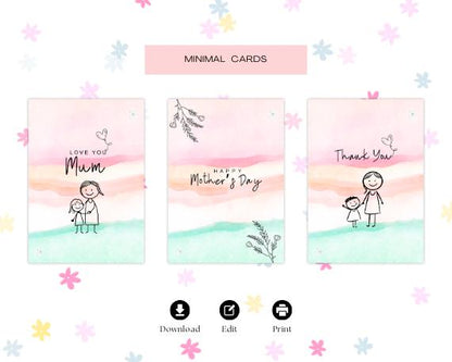 Editable Mother's Day Card Template: Printable Minimalist Design (Instant Download)