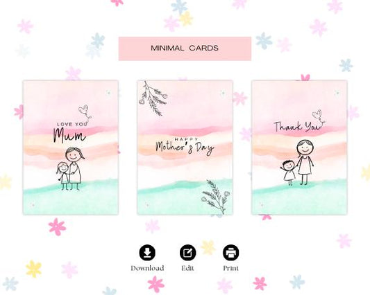 Editable Mother's Day Card Template: Printable Minimalist Design (Instant Download)